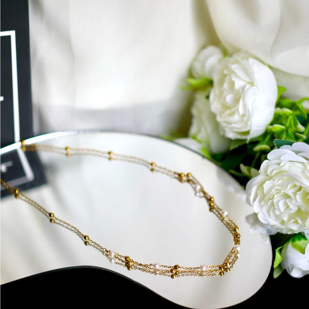 COPY - Freshwater pearl Double Strand Necklace / 18K Gold Plated